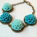 Flower bracelet. Turquoise. Light Blue. Antique brass chain. Unique. Gift.