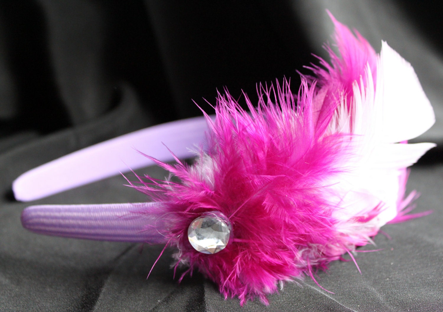 Feather Hair Accessory - Fuschia, Lavender and Purple on Lavender Headband