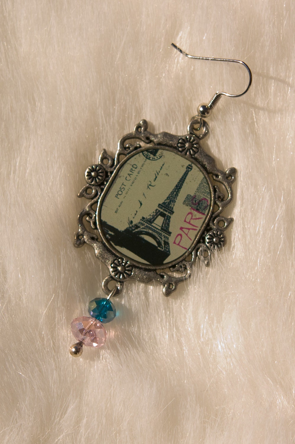 Dangle Earrings with Tibetan Silver Paris Eiffel Tower Charms & Rondelle Crystal Glass Beads