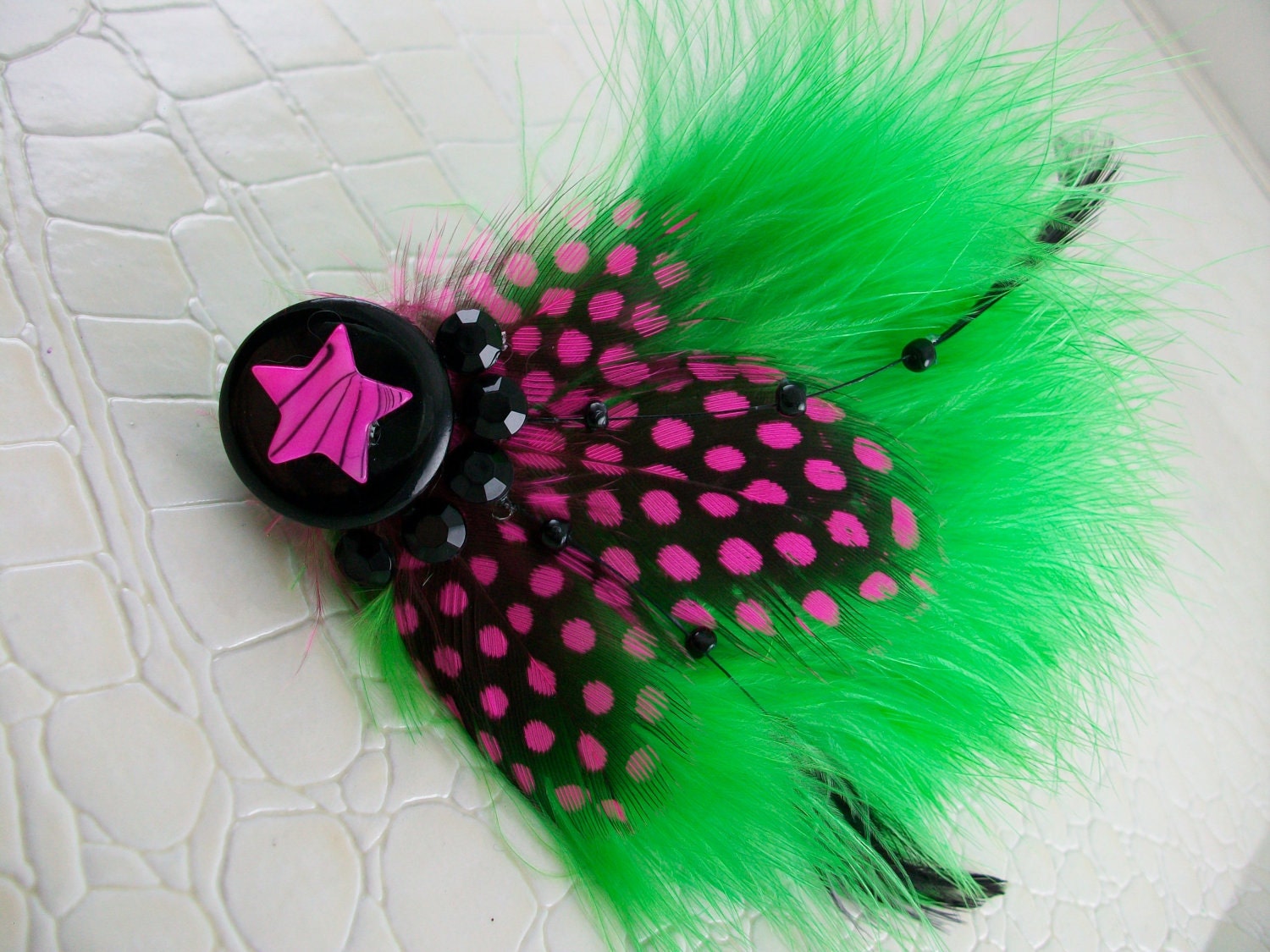 Pink and Green Feather Fascinator