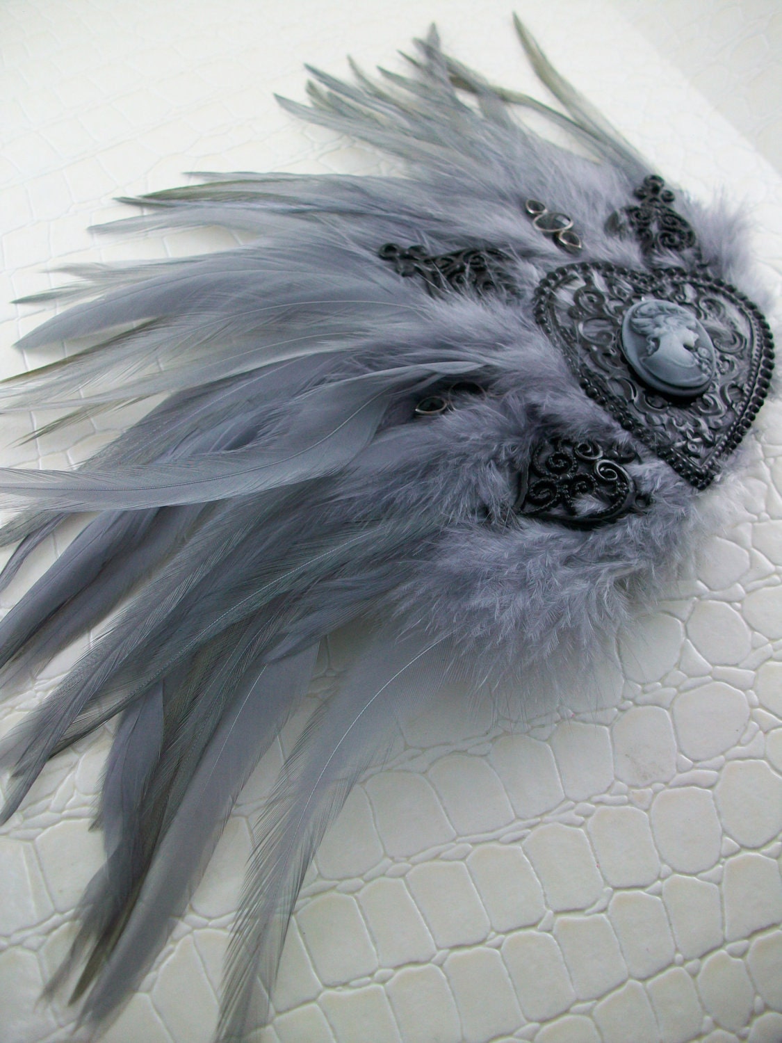 Romantic Gray Gothic Feather Fascinator