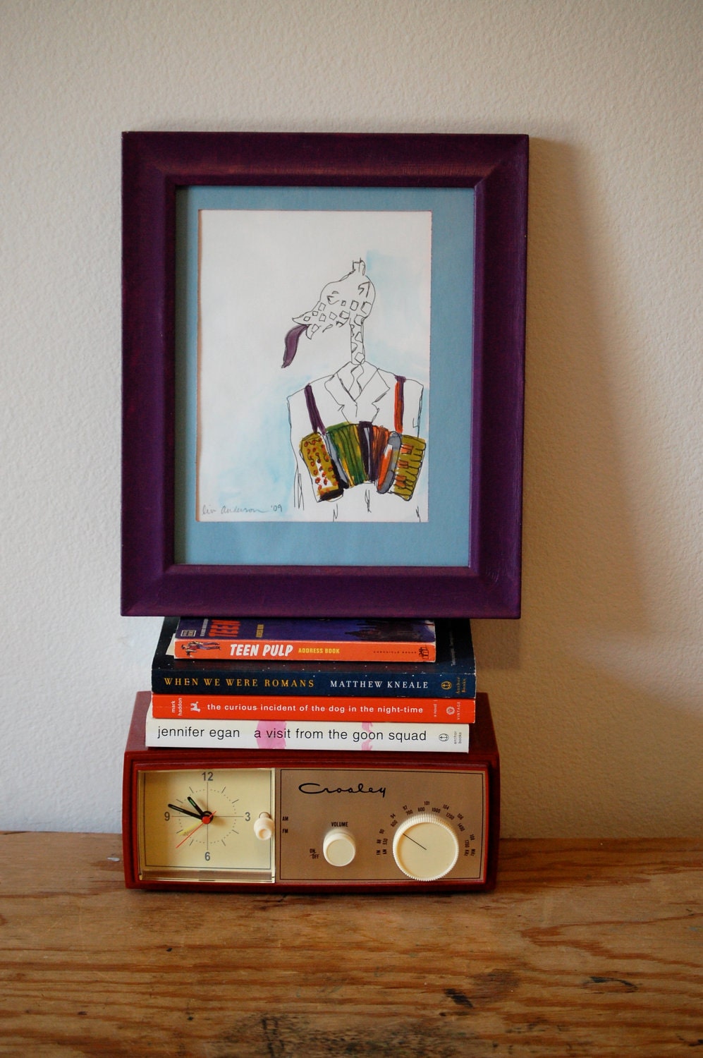 Original, large, one-of-a-kind musical giraffe print, watercolor, framed, ready to hang