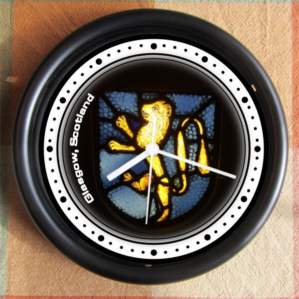 MEDIEVAL KNIGHT GLASGOW Scotland Castle Stained Glasscolors 10 inch Resin Wall Clock Fathers Day Graduation Christmas QuickShip