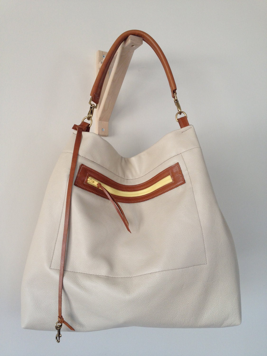 X- Large Cream white leather purse