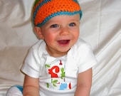 Baby boy 1st Birthday onesie/bodysuit and crochet hat set Blue, green, dinosaur, photo prop