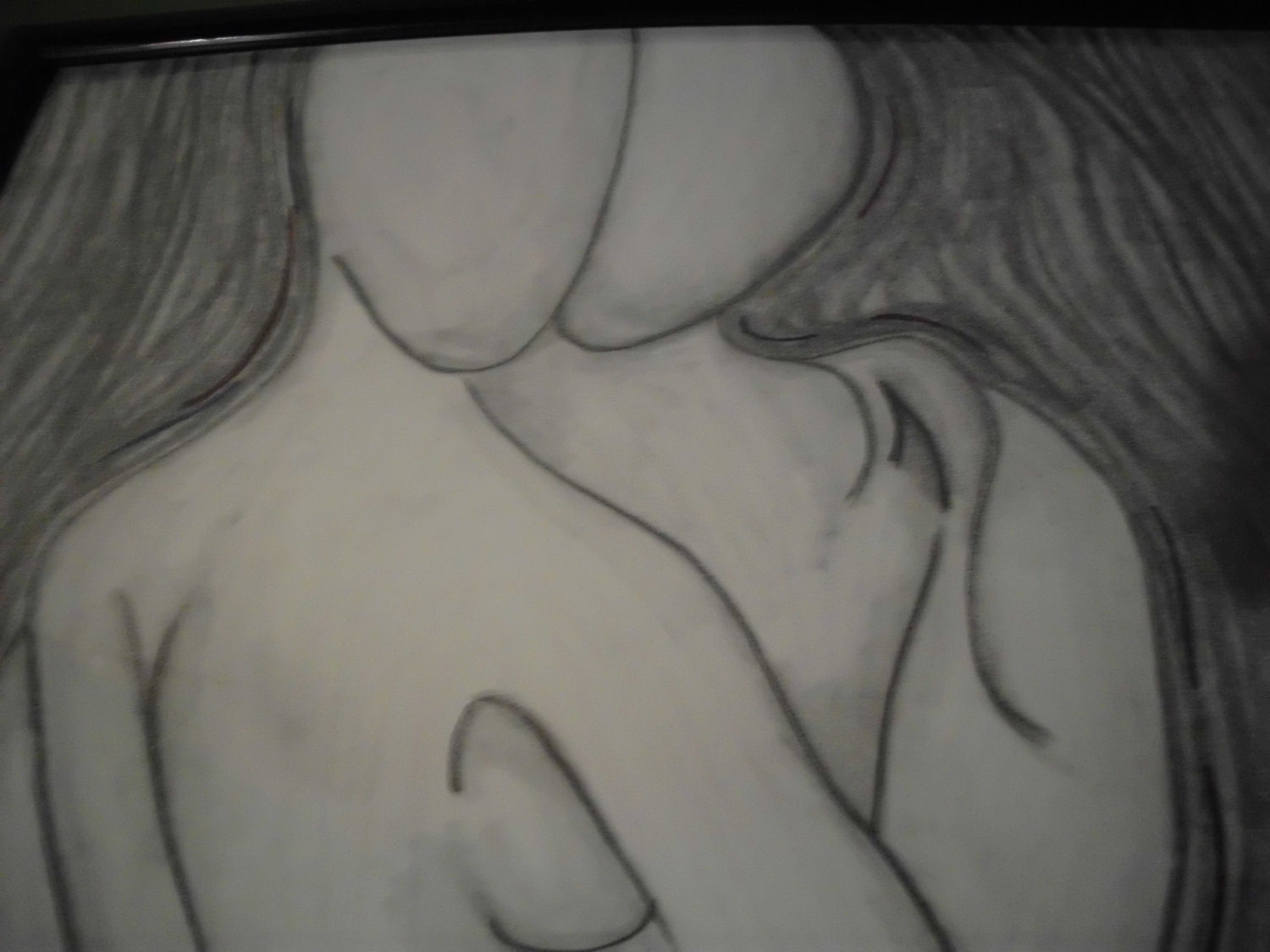 Original Charcoal Drawing, The Lovers, 18 x 24", Black Frame