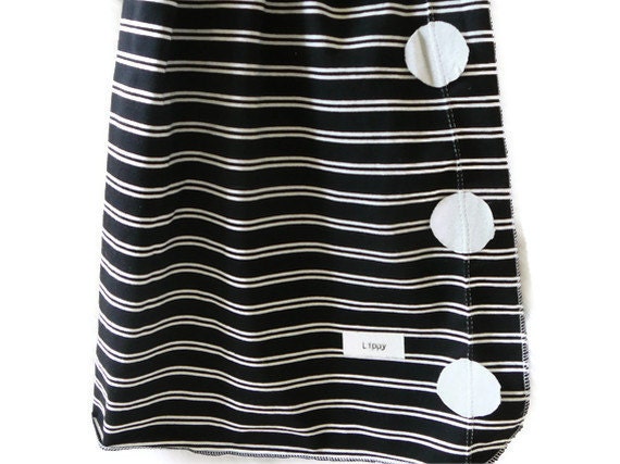 Baby boy blanket. Black and white stripes/ gray dots. Soft Stretchy Knit Material. READY TO SHIP (lippy brand)