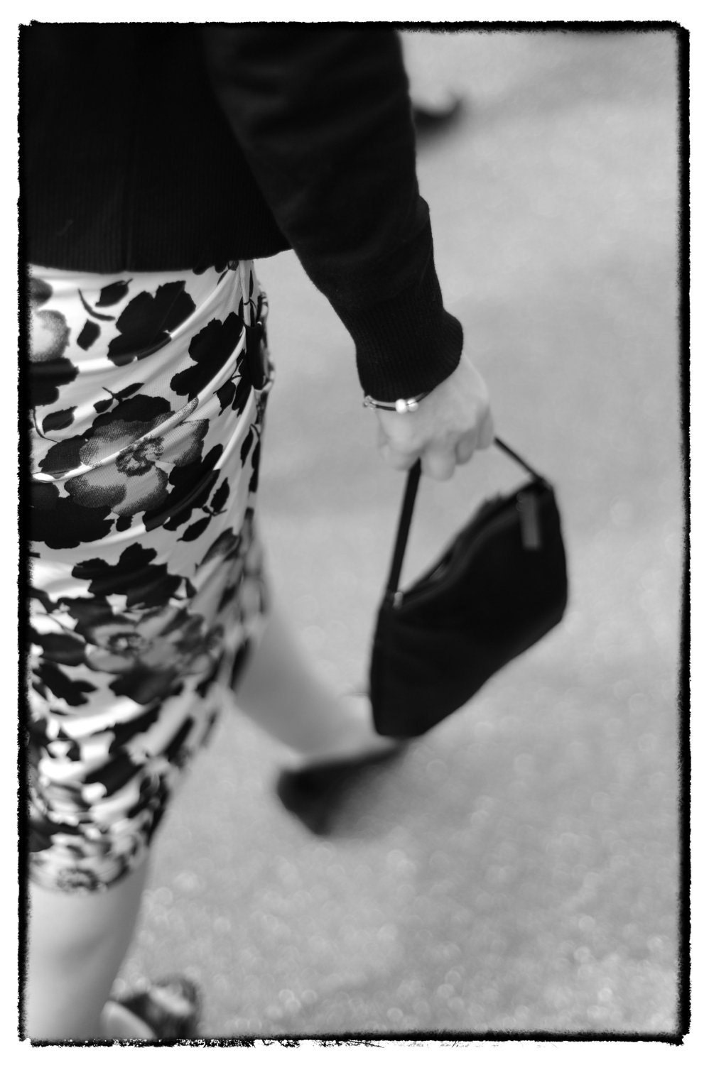 Vintage pencil skirt and handbag fine art black and white print.