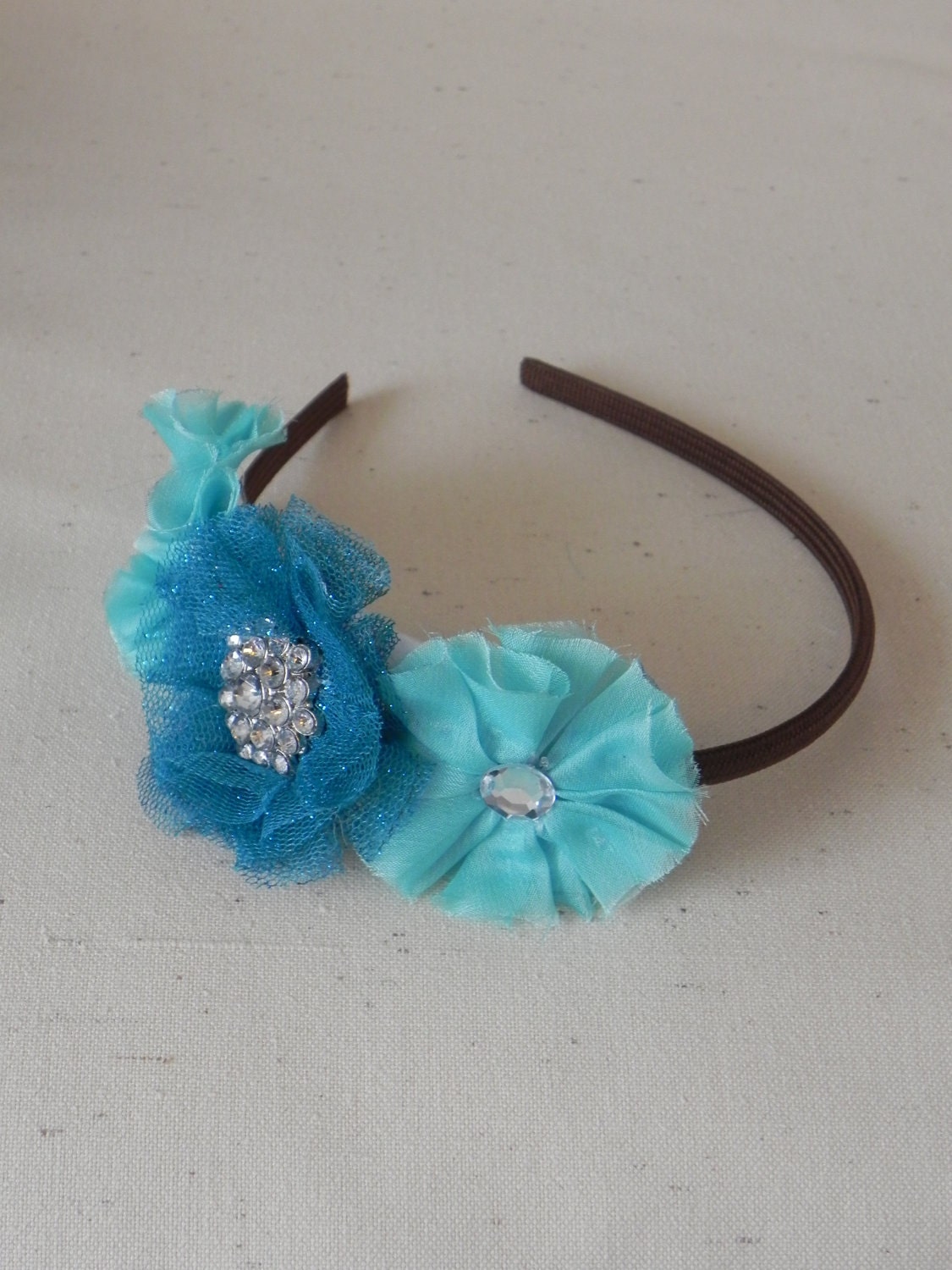 Ruffled Flower Headband- Aqua and Teal