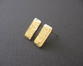 Gold  Rectangle Post Earrings- Hammered