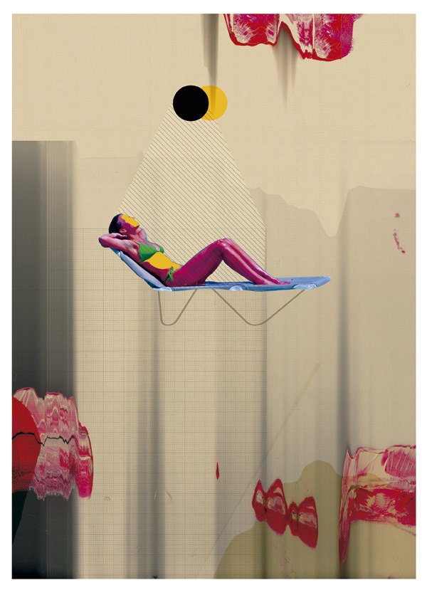 Sunbath in other world art print- mixed media digital collage