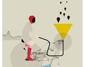 bicycle -machine that makes storms - art print- mixed media digital collage