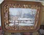 Winter Scene of Ranch House Pretty Rock Frame A Rustic Feel
