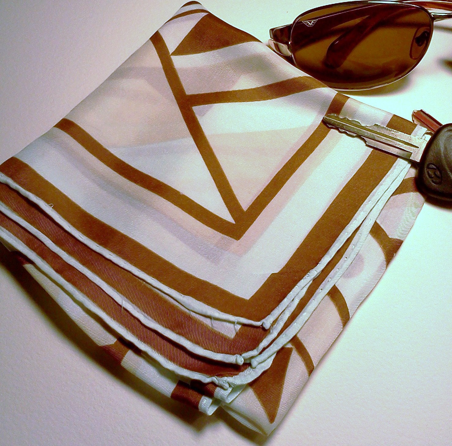 Vintage Scarf Blue and Brown Sexy Secretary Retro