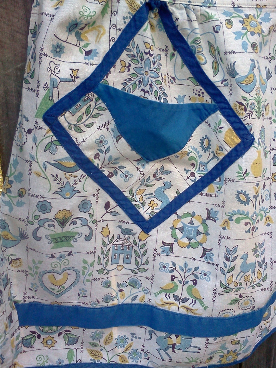 Vintage Apron Retro Blue Cottage Chic 1940's half Apron