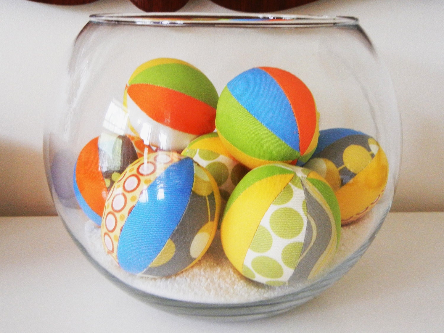 Amy Butler summer fun fabric beach balls - set of 6 - home decor - wedding decor - showers- cottage - beach themed parties