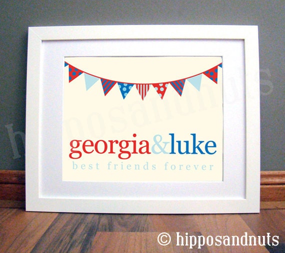 Siblings Personalized Bunting Print (11 x 14)