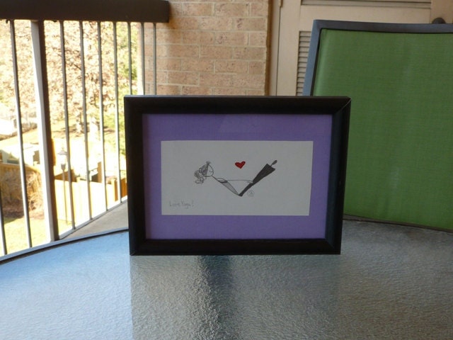 Love Yoga - Cute Framed Original Pencil Drawing - Boat pose