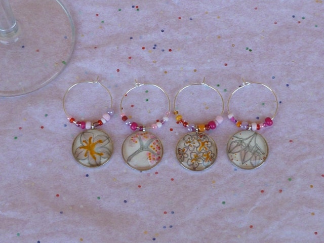 Wine Charms - Original hand drawn designs - Lovely Cherry Blossoms