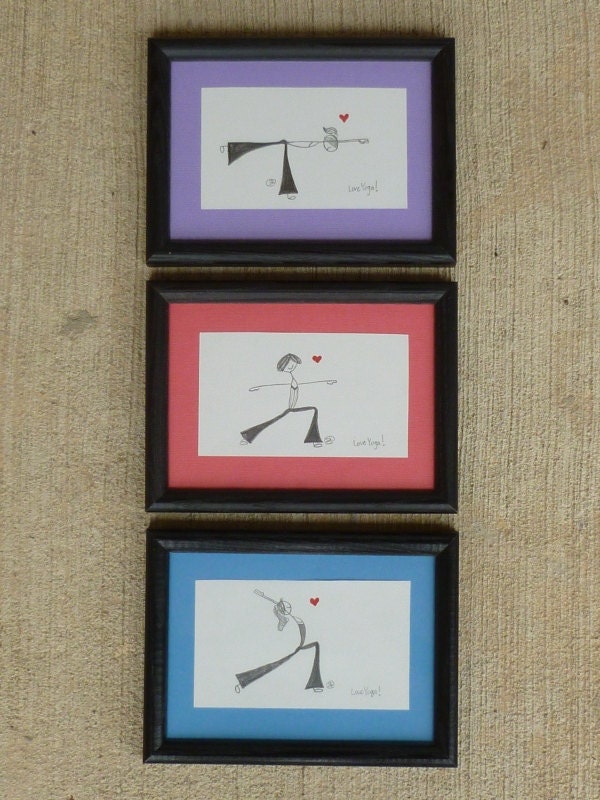 EXTENDED SPECIAL Pick any 3 - Cute Framed Original Pencil Drawing - All Yoga poses