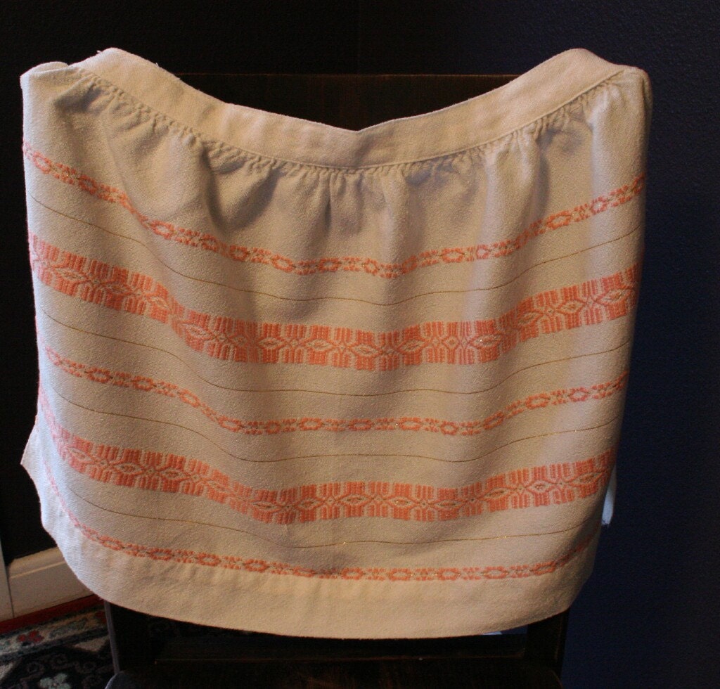 Lummi Native American Hand Woven Apron By The Lummi Indian Weavers Lummi Reservation Marietta, Washington Pink White and Gold Thread Vintage
