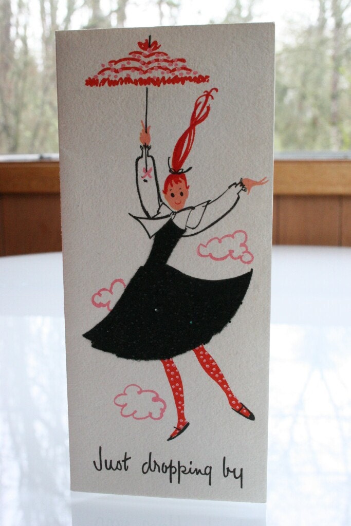 Just Dropping By to Say Hi - How Are You Today  Vintage Mid Century Hallmark Slim Jim Greeting Card