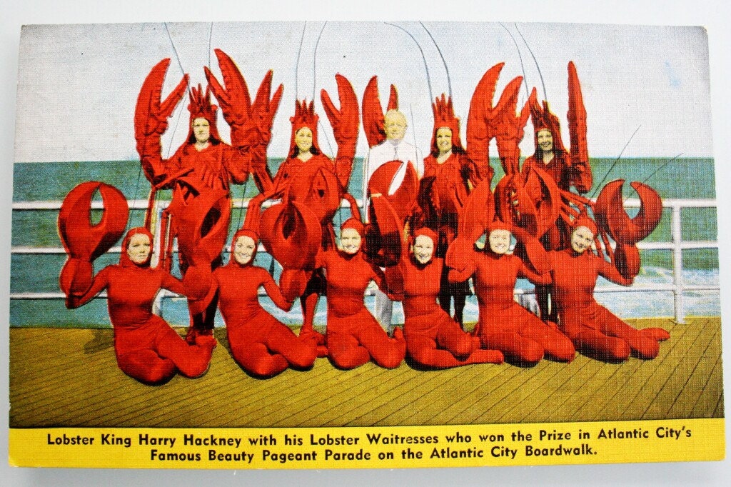 Vintage Postcard New Jersey Lobster King Hackney's Beautiful Lobster Waitresses at the Hackney Restaurant Atlantic City - Linen Postcard