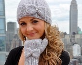 Snow Princess KNITTING PATTERN INSTRUCTIONS Girls and Adult Sequin Bow Hat and Mitten Set with iPhone Compatibility