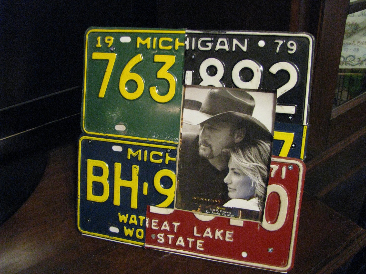 5x7 License Plate Picture Frame - FATHERS DAY-Made From Real Vintage License Plates - Hand Cut - Man cave