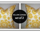 Suzani Pillow.SET OF TWO.20x20 inch.Pillow Covers.Yellow and White Printed Fabric