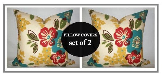 Accent Pillow Set.18x18 inch.Decorator Pillow Covers. Bright Multi Colored Floral Print
