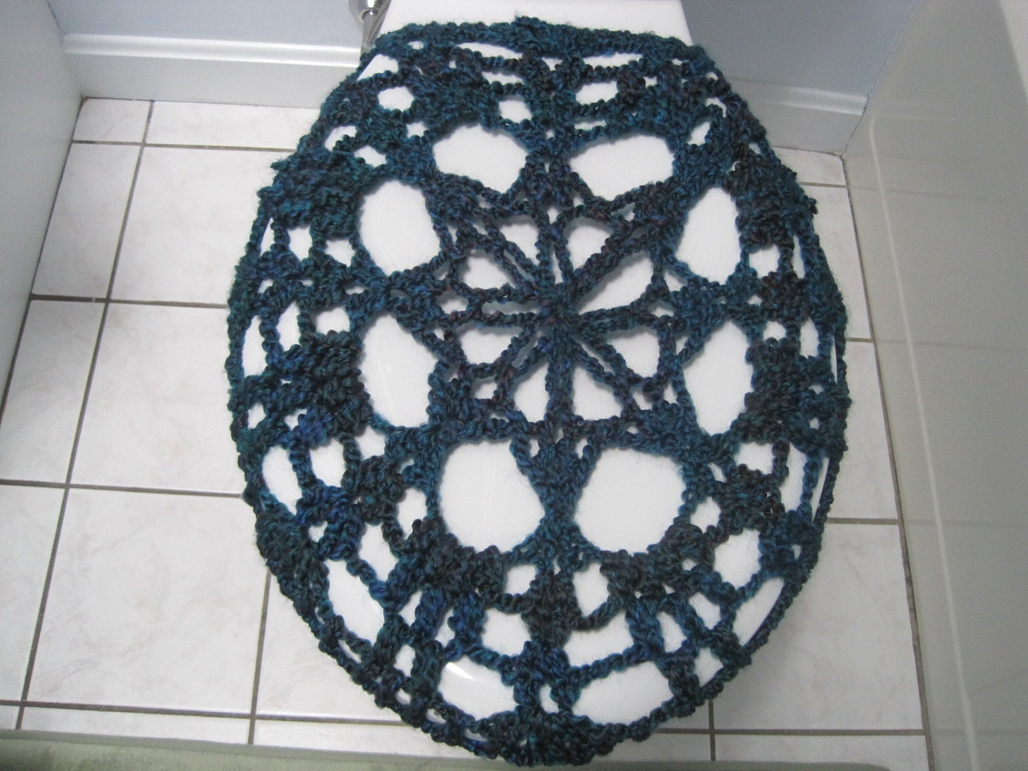 Crochet Toilet Seat Cover, Toilet Seat Cozy - Tweed teal/purple (TSC1F)
