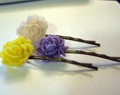 Bobby Hair Pins resin flower peony rose (set of 3)