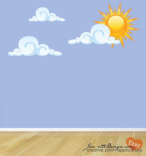 Sun and Clouds Fabric Wall Decal Set - JanetteDesign