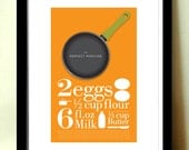 Mid century poster kitchen print , The Perfect Pancake recipe, A3 artists giclée print