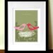 Mid century poster print , HOME, House Warming, Love birds, A3 (11 x 17 in)  giclée print