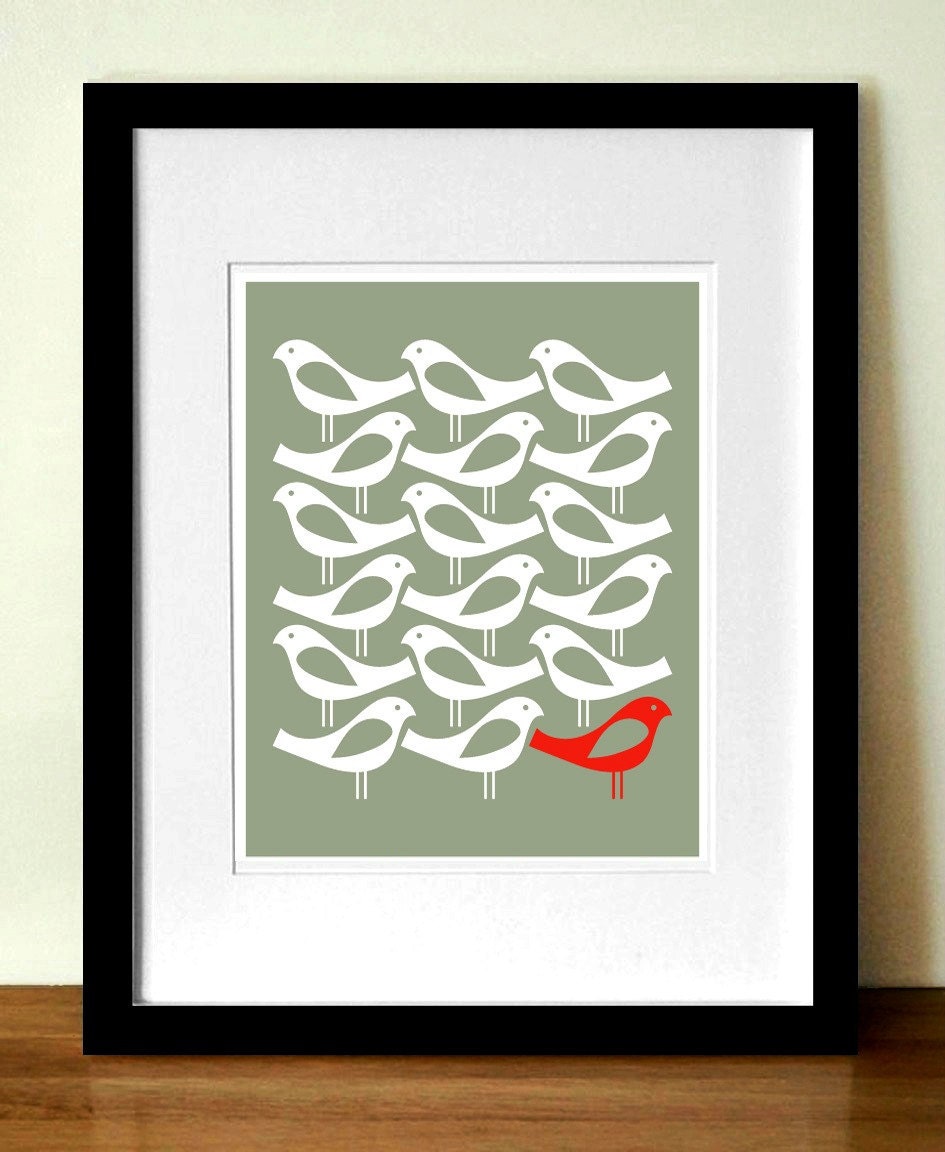 Set of three, Mid century Birds Poster Prints, 8 x 10 (A4) Artists giclee prints