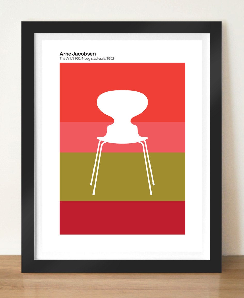 Mid century modern poster print, Arne Jacobsen Ant Chair, A3 giclée print