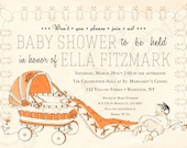 Printable Baby Shower Invitation - 5x7 - Vintage Carriage - Orange, Pink, Blue - Antique, Storybook, Retro, Kitsch, 1950s, 1960s