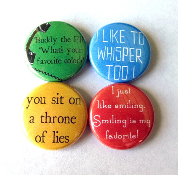 Buddy the Elf Pinback Button Set of 4 Favorite Christmas Movie Quotes Holiday Decor Stocking Stuffer Pins