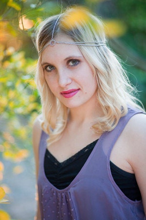 Silver Chain Headdress, Headband, Head Chain, Chain Head Piece, hair jewelry, Bridal hair accessory