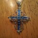 Vintage Jackie Kennedy Necklace, Gold Tone Cross with Blue Crystals, Excellent Condition, Camrose and Kross