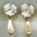 Vintage Rose Earrings, Post Style, Drop Faux Pearl, Porcelain Rose
