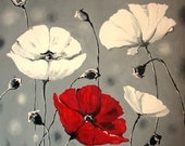 Canvas Print of Original Oil Painting White Poppies - Flowers - signed - Christmas gift