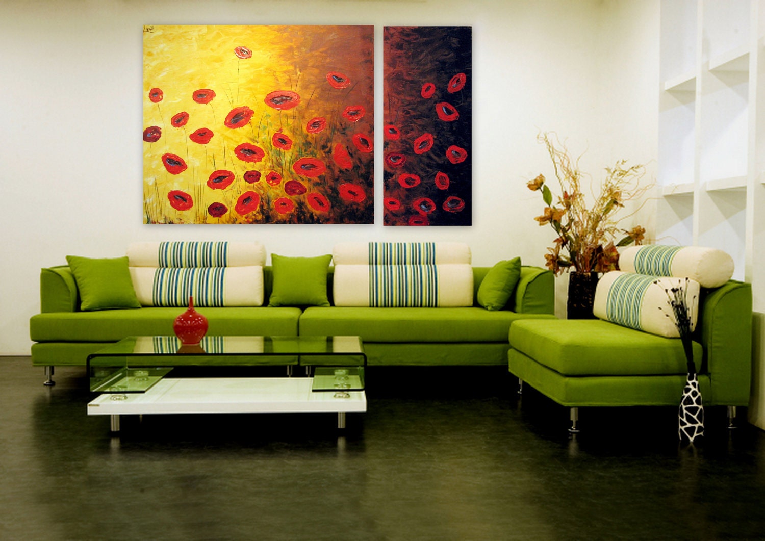 Canvas Print of Original Oil Painting - Poppy field - Flower paintings large size Multiple Canvases