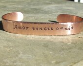 Hand Stamped Amor Vincit Omnia (Love Conquers All) Copper Cuff Bracelt