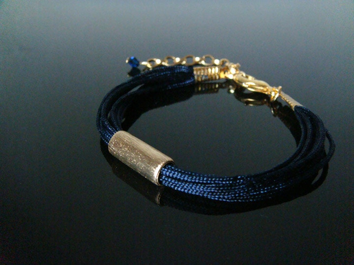 The Gable Collection Bracelet No.7 - Textured Gold Brass Charm Simple Blue Crystal Chain