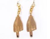 brass  Middle finger hand sign earrings with black nail polish