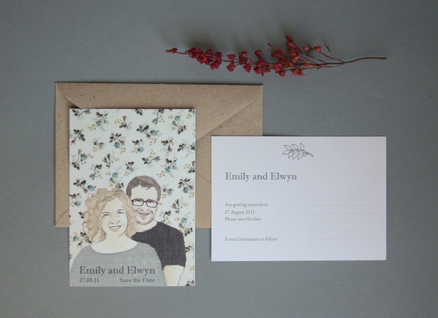 Custom Portrait Collage - Couple with Floral Background