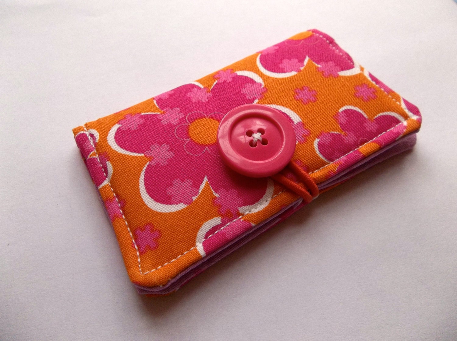 Business Card Holder, Credit Card Holder, Gift Card, Store Card Holder Case - Orange & Pink Flowers